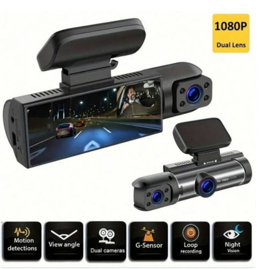 CÁMARA GRABADORA DE VIDEO FRONTAL/TRASERA/INTERIOR CÁMARA DE TABLERO DE DOBLE LENTE PARA AUTOMÓVIL HD 1080P