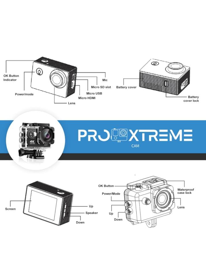 Cámara Deportiva 4K Ultra HD Impermeable con Accesorios